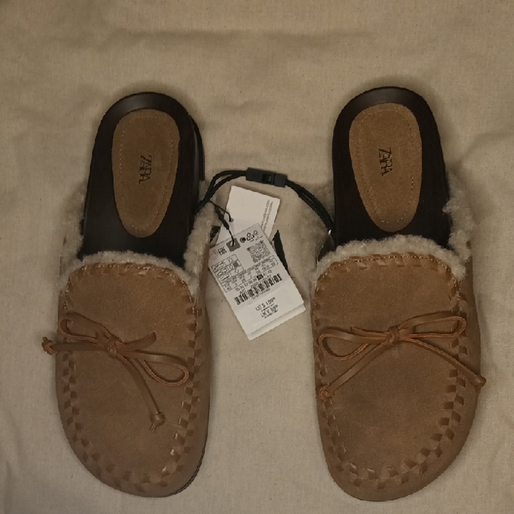 ✨🙋‍♂️👩‍⚕️ BNWT UNISEX ZARA TAUPE SUEDE MOCCASINS SIZE 9 ✨